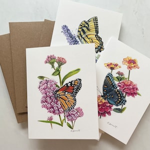 Juego de 10 tarjetas de notas de mariposa con sobres