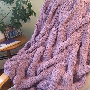 Super soft warm chenille chunky cable throw Amethyst