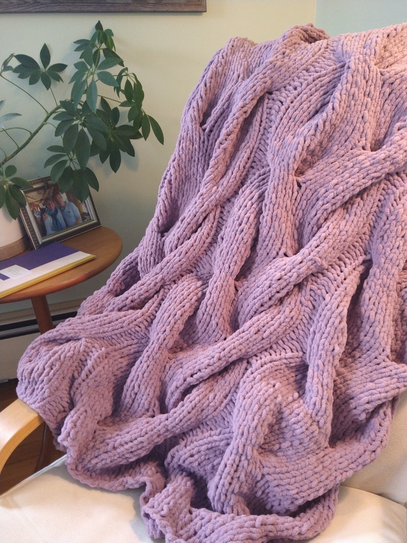 Super soft warm chenille chunky cable throw Amethyst