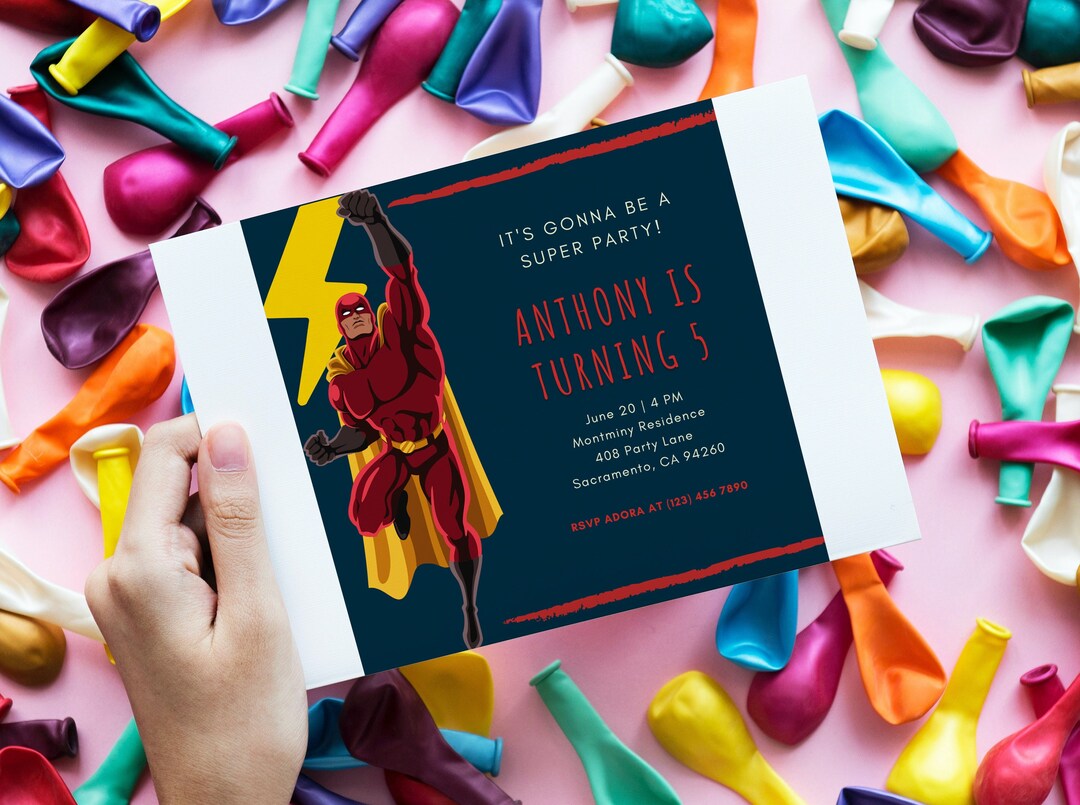 Printable Superhero Birthday Card, Editable Kids Birthday Card, Colorful Birthday Card, DIY ...