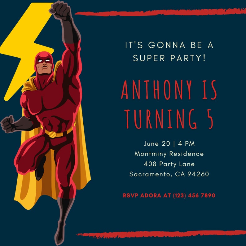 Printable Superhero Birthday Card, Editable Kids Birthday Card