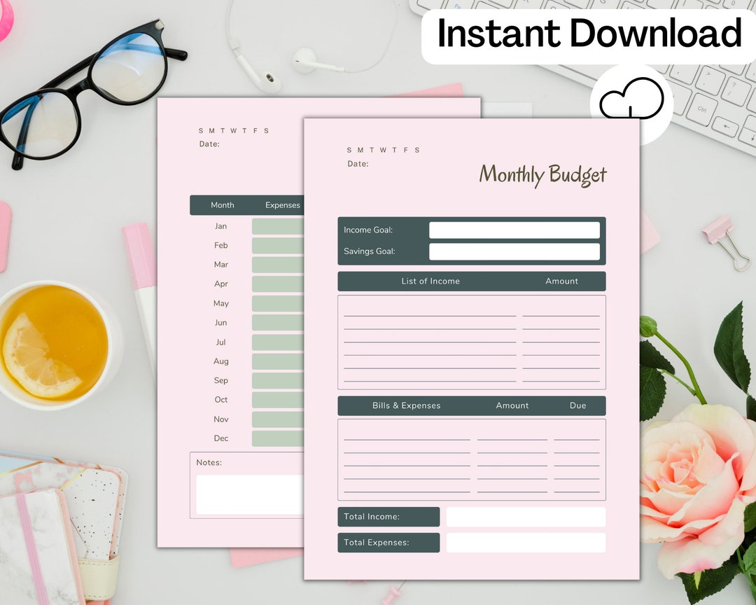 Printable Monthly Budget, Monthly Income &amp; Expense Tracker, Monthly Budget Printable, PDF, Us ...