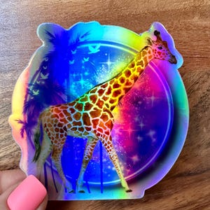 Niedlicher Giraffen Aufkleber - Holographischer Giraffen Aufkleber - Tropischer Aufkleber - Hübscher Giraffen Aufkleber - Giraffen Aufkleber für Wasserflaschen