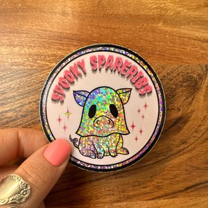 Côtes levées effrayantes, Sticker animal de la ferme scintillant, Sticker animal fantôme mignon, Sticker cochon scintillant mignon, Sticker cochon d'Halloween, Sticker effrayant