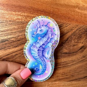 Glitter Seepferdchen Aufkleber, Seepferdchen Aufkleber, Glitter Ocean Sticker, glitzernder Strandaufkleber, Sommer Aufkleber, Seepferdchen Aufkleber, Süßer Strand Aufkleber