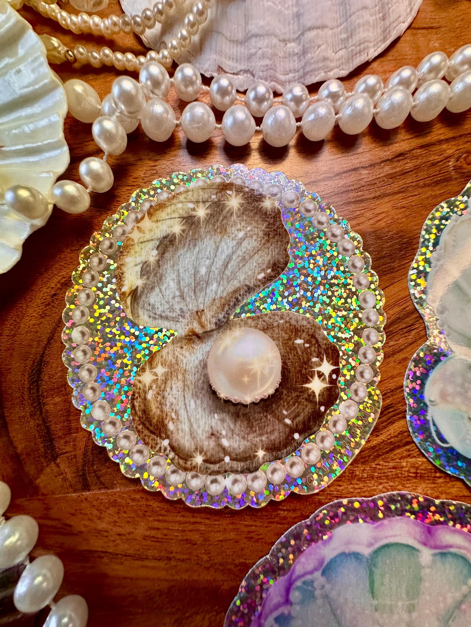 Glitter Clamshell Pearl Sticker Pack: Beachy Mermaid Vinyl Decals - Etsy