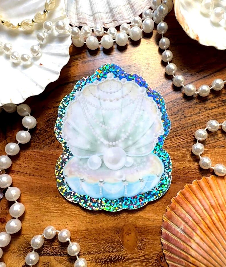 Glitter Clamshell Pearl Sticker Pack: Beachy Mermaid Vinyl Decals - Etsy