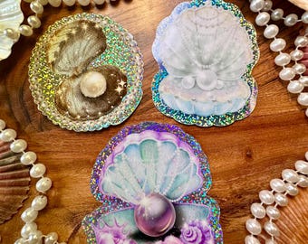 Glitter Clamshell Pearl Sticker Pack: Beachy Mermaid Vinyl Decals