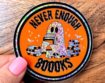 Glittery Ghost Sticker, Booklover Sticker, Ghost Sticker, Cute Ghost Sticker, Spooky Sticker, Cute Book Stickers, Glittery Halloween Sticker