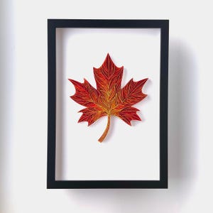 Ahornblatt, Papier Quilling Kunst, 3D-Blatt, 3D Papierkunst, Quilling Blatt, Herz Ornament, Herbst Wohnung Dekoration, 3D Wandkunst, gerahmte Kunst