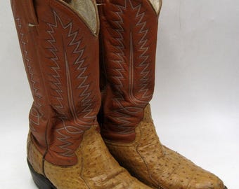 Cowtown Full Quill Ostrich Boots Men 10W Brown Western  display picture 1