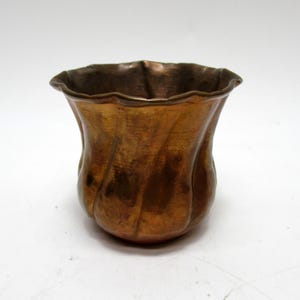 Vintage Mini Handmade Hammered Copper Planter With Fluted Rim 2.75" x 3"inch