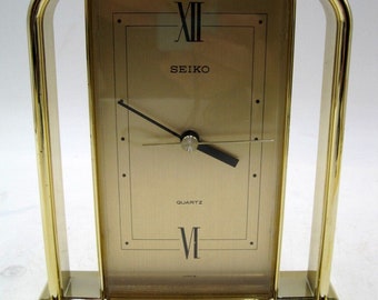 Vintage Seiko Quartz Desk Mantel Clock Japan Gold Tone Face