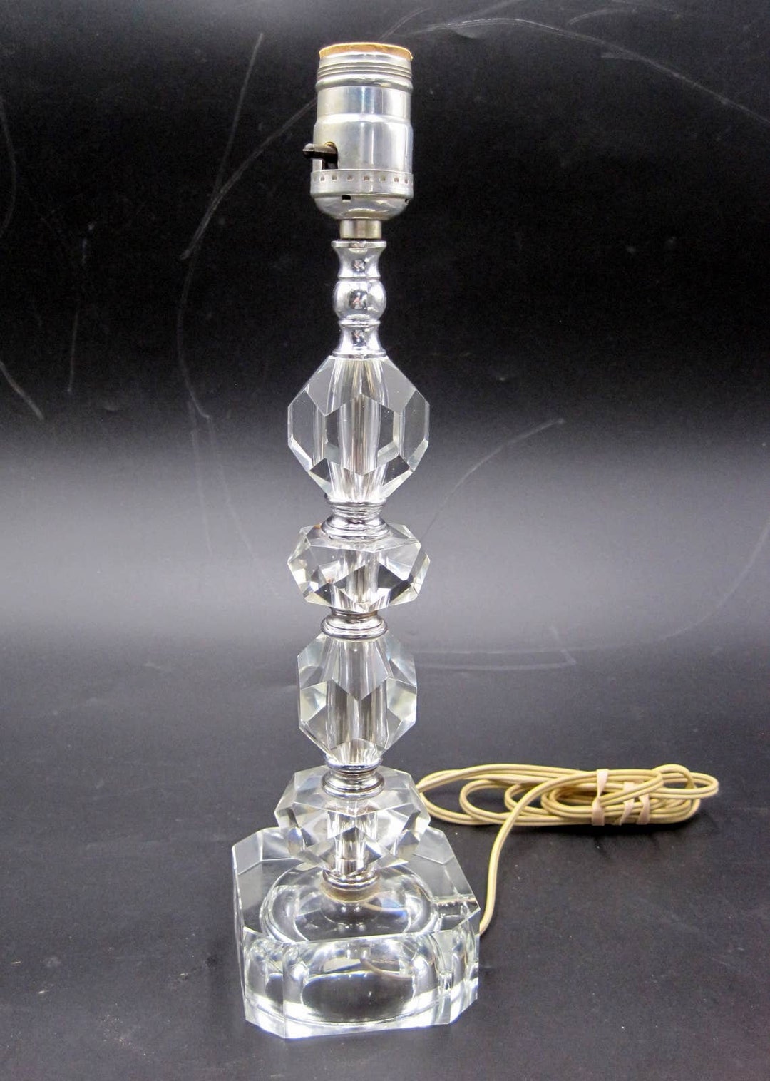 Vintage Cut Lead Crystal Table Lamp Multi Faceted Column Clear Etsy