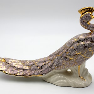 Vintage Lovina Ceramics California Pottery Peacock Bird Figurine