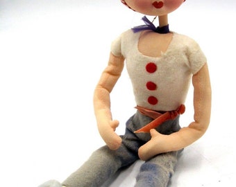 1960's Vintage Big Eye Soft Sculpture Doll Made in Japan 12" Rosie the Riveter