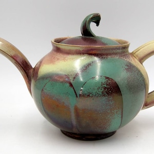 Stunning Vintage Studio Pottery PNW Oregon Artist Teapot Signed Large Raku