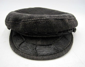 Men's Greek Fisherman's Cap Hat Black Wool Made in Greece Vintage 7 3/8