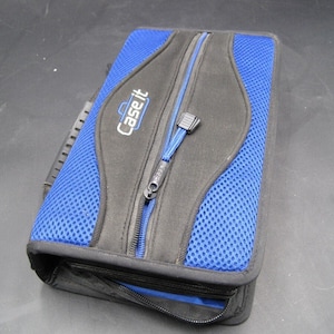 May include: A blue and black Case-it brand zippered binder with a mesh design.