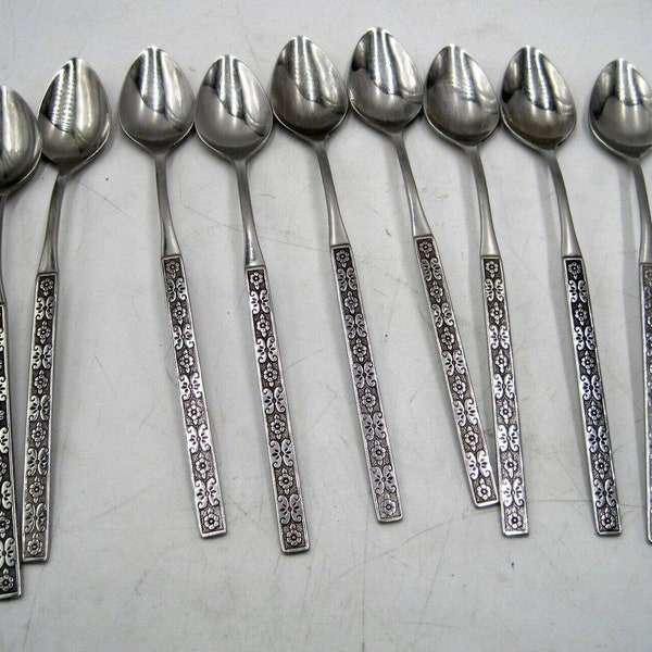 Lot of 9- Oneida Distinction Deluxe Stainless HH Capri Iced Tea Spoons