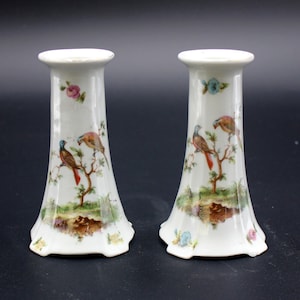 Vintage Pair of Union K Czechoslovakia Porcelain Candle Holders Art Deco Porcelain Czech Candlesticks
