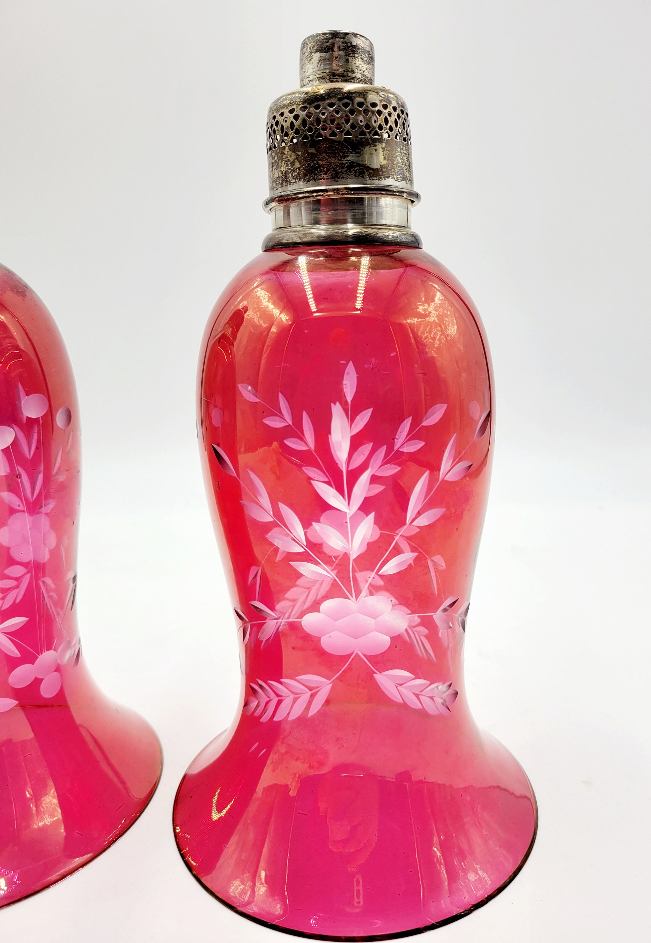 Vintage Sterling Silver Cranberry Glass Candle Holders SHADES Etsy