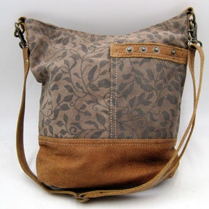 Cross Body Myra Bag Canvas and Vines/Buds/Floral Print Handbag