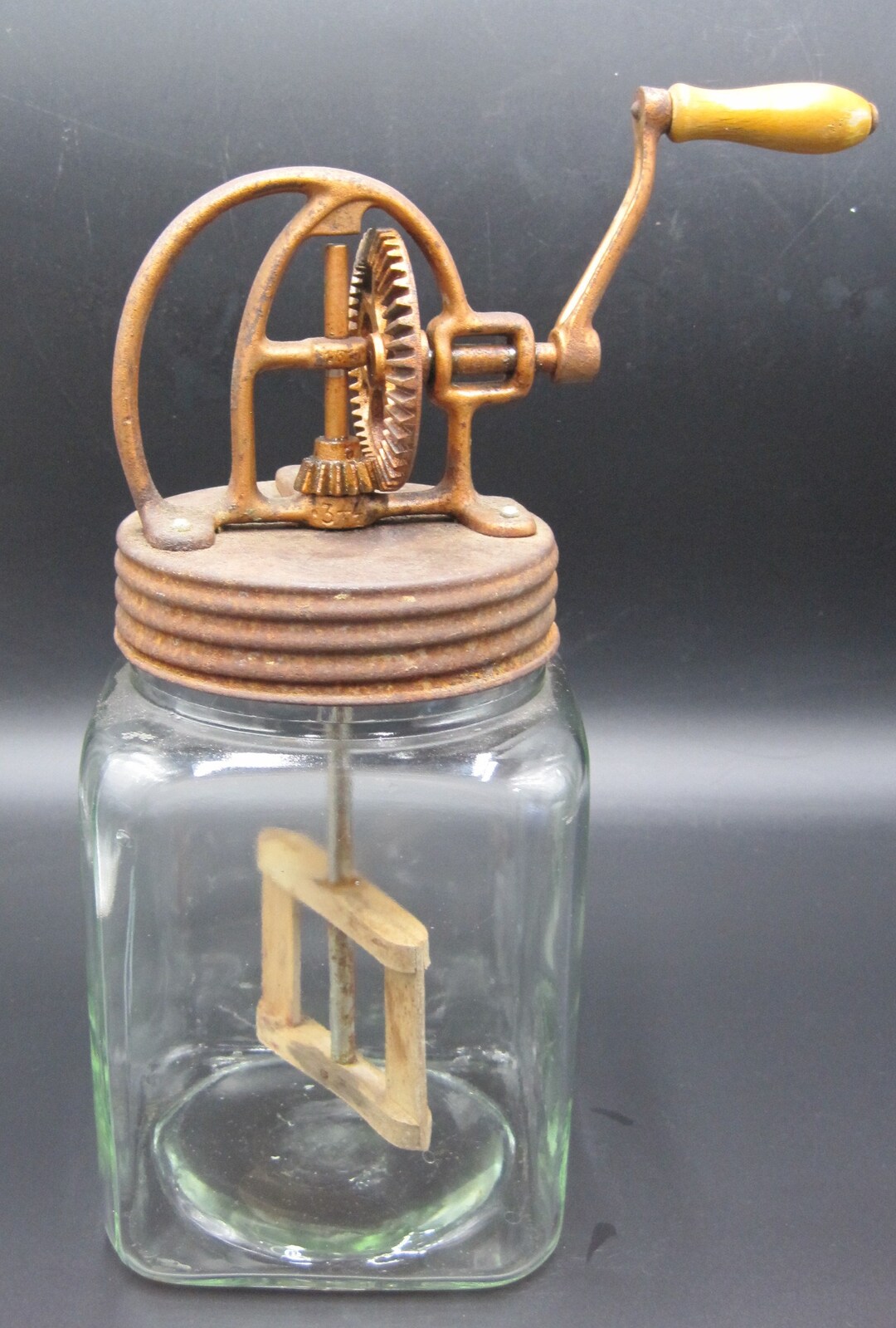 Vintage Glass Butter Churn Bottle Jar Iron Skimmer Churner Machine Etsy