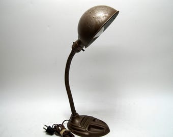 Antique Rodale Art Deco Cast Iron Base Gooseneck Industrial Desk Lamp Steampunk