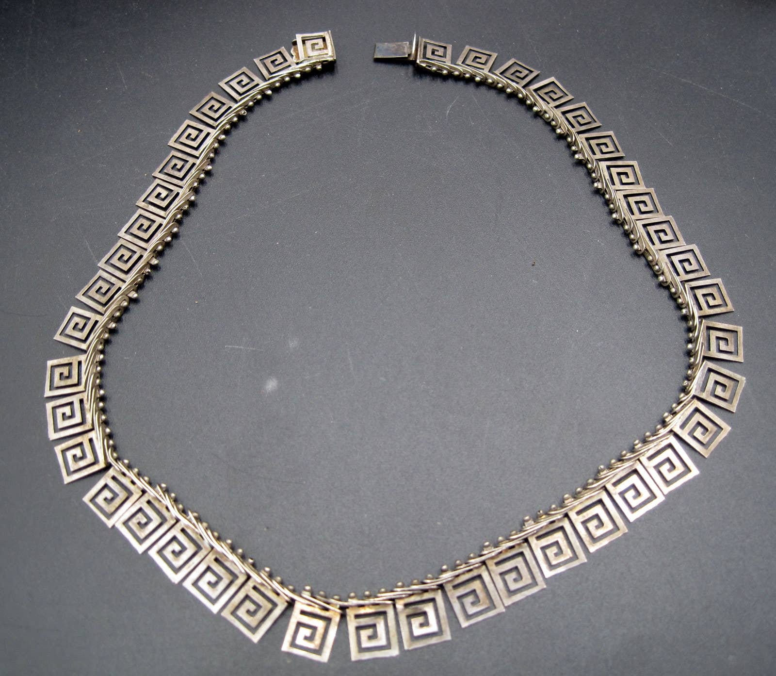 Vintage Sterling Silver Mexico L92 925 Greek Key Pattern Link 16