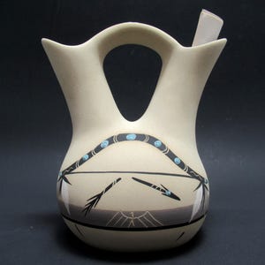 Vintage Native American Indian Pottery Wedding Vase Hand Painted BROKEN ARROW Signed
