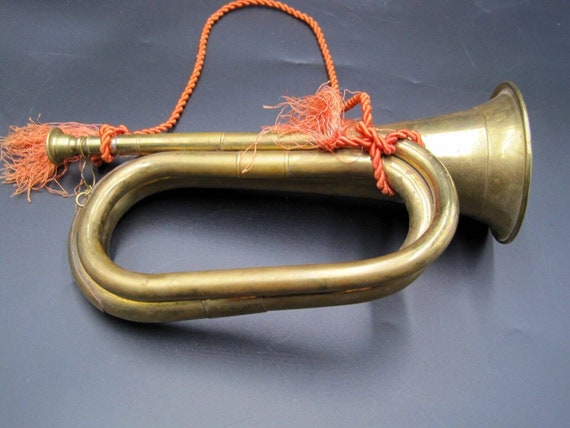 Vintage Military Used Bugle Horn Brass With Carrying Cord Etsy