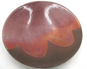Raku Pottery Tony Evans Plate Signed Beautiful 8 Inch Pink/Purple Drip Glaze