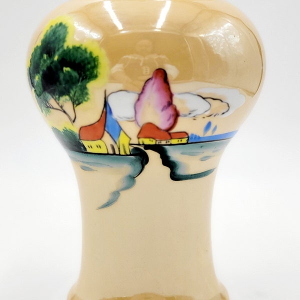 Vintage Trico Hand Painted Pastoral Scene Luster Ware Vase 7.25" Nagoya Japan