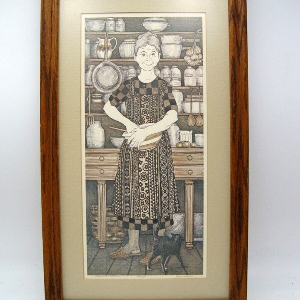 Yvonne Davis "Lady In The Kitchen” Signed Limited Edition Etching Print Framed