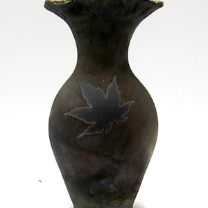 Vintage Raku Leaf Design Iridescent Green Studio Pottery Vase Signed Pots by Jenni Psalms 73:26 PNW Oregon