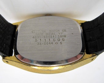 Citizen Gold Dial Black Leather Band Watch 4031 894847 NEW BATTERY