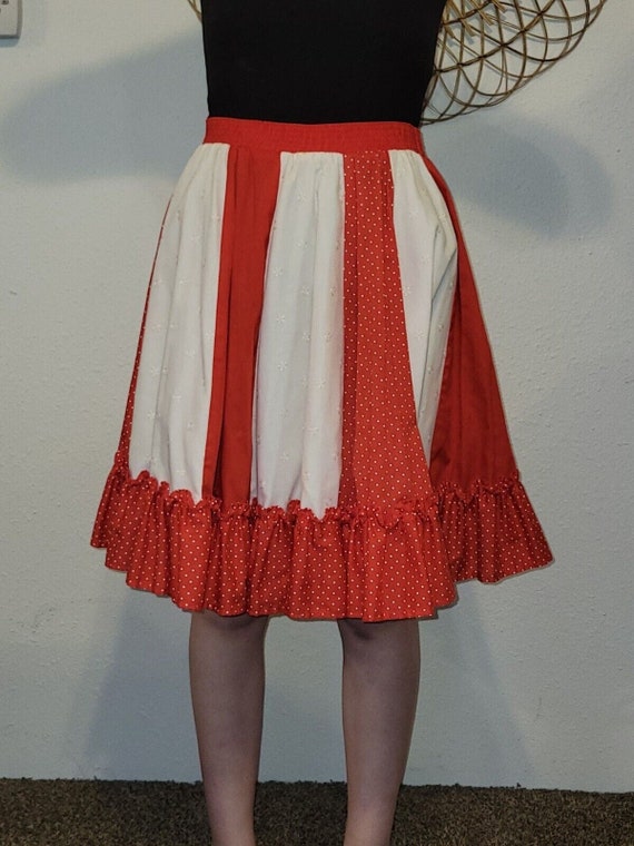 Vtg MALCO MODES Square Dance Clothing Skirt Red Wh