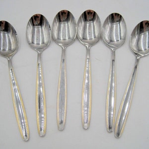 Set of 6 - Solingen 3 Plus Edelstahl 18/8 Stainless Steel Gold Accent Soup Spoon