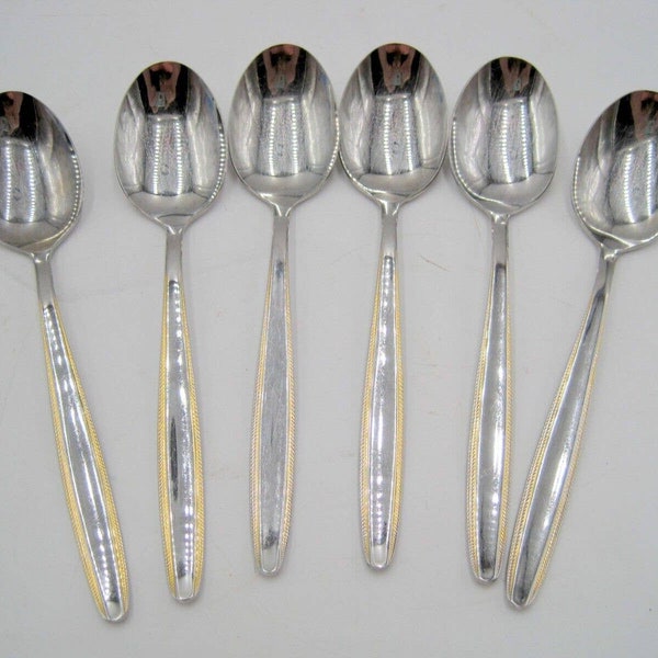 Set of 6 - Solingen 3 Plus Edelstahl 18/8 Stainless Steel Gold Accent Soup Spoon