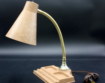 MID CENTURY MODERN Atomic Age Gooseneck Desk Table Lamp w/fiberglass Cone Shade