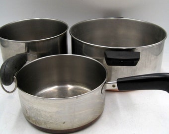 Set of 3 - Vintage Revere Ware Copper Clad Bottom Pan Stockpot 6QT 3QT 2QT