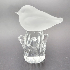 Sweden Reijmyre Kristal Frosted Glass Crystal Bird on Stump