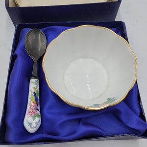 Vintage Aynsley Pembroke Jam Preserve Bowl and Spoon Porcelain EPNS 5 1/2 Inches W/Original box