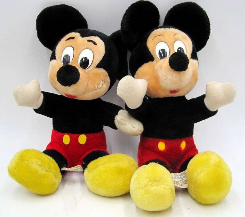Set of 2 Vintage Mickey Mouse Plush Disneyland Walt Disney World Parks 10"Seated image 2