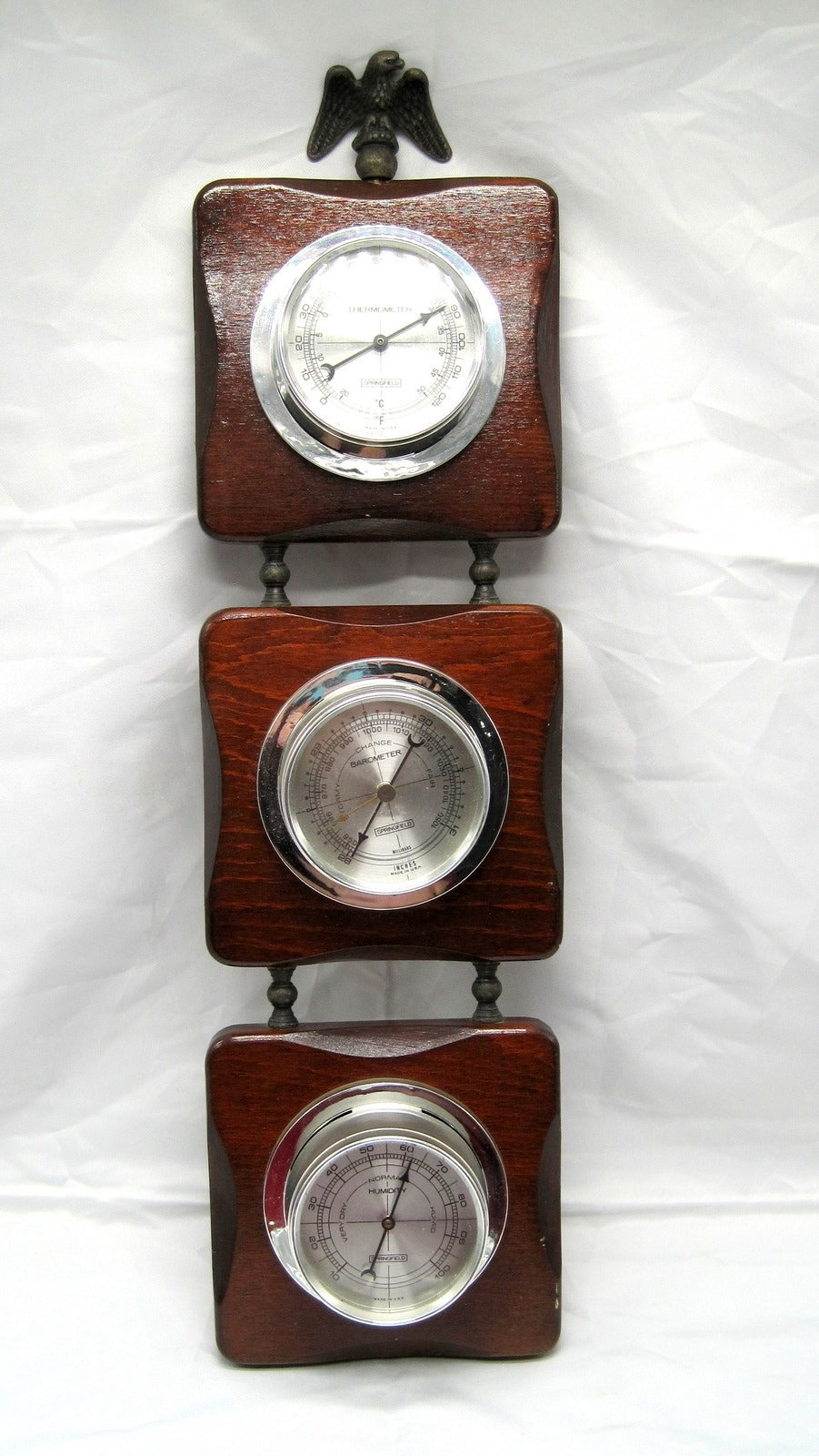 Vintage Springfield Wood Instruments Weather Station Barometer