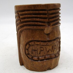 Vintage Handcarved Wood Hawaiian Tiki Mask Mug Cup Hawaii Tiki Mug Cup