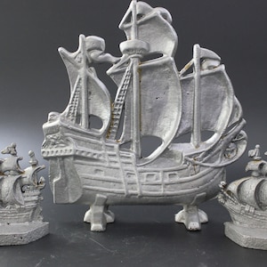 Vintage Cast Metal Schooner Doorstop and Bookends