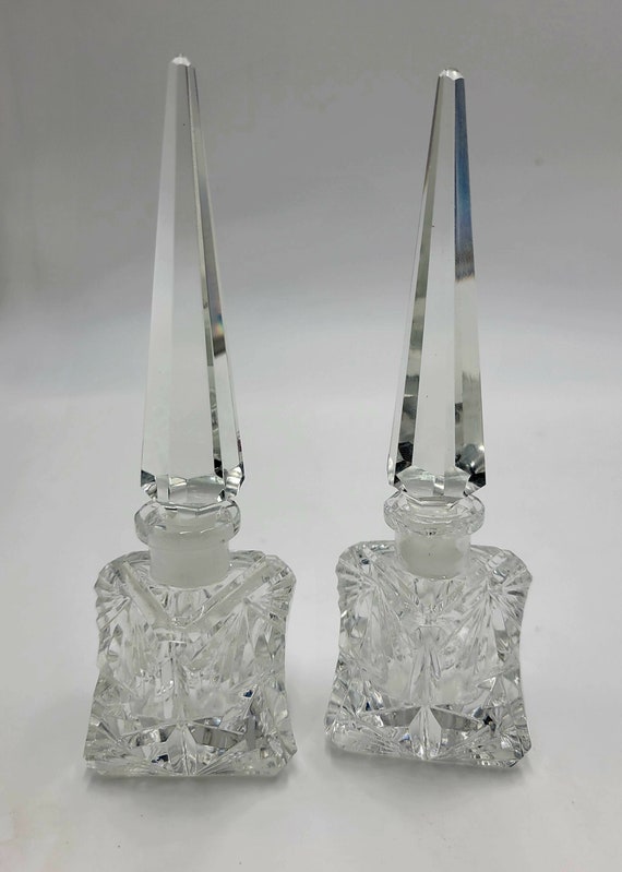 SET OF 2- Vintage Cut Crystal Perfume Bottle With… - image 1