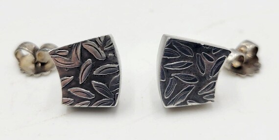 Vintage Sterling Silver Hand Carved Leaf Design E… - image 2